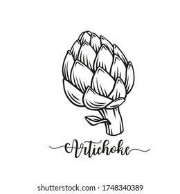 Artichoke green flower heads outline vector illustration. Food artichoke in cartoon style close-up.