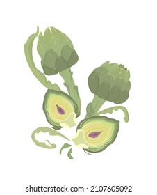 Artichoke green flower heads vector illustration. Fresh farm vegetable. Food artichoke in cartoon style. 