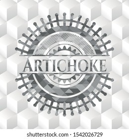 Artichoke grey badge with geometric cube white background