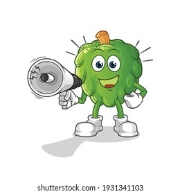 artichoke holding hand loudspeakers vector. cartoon character