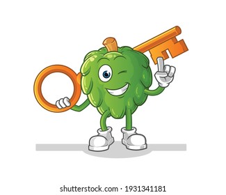 artichoke holding a key illustration. character vector