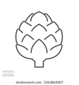 Artichoke icon. fresh diet organic nature vegetable food. Salad vegetarian healthy, vegan nutrition. Editable stroke. Outline style pictogram. Vector illustration. Design on white background. EPS 10
