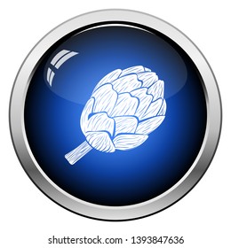 Artichoke Icon. Glossy Button Design. Vector Illustration.