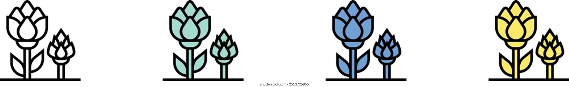 artichoke icon. Outline, Green, Blue and Yellow Style Design Isolated On White Background