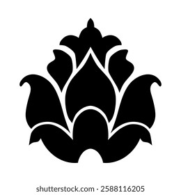 The artichoke icon. Stylized black silhouette of an artichoke. Culinary delicacy. Delicious and healthy food. Vector illustration for design and web.