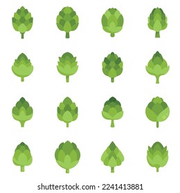 Artichoke icons set flat vector. Bio food. Fresh organic isolated