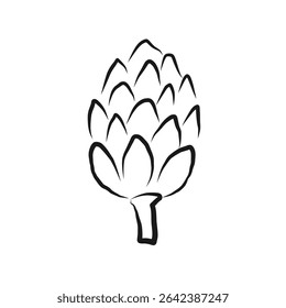 Esboço a tinta da alcachofra. Botão de flor comestível, vegetal saudável. Alcachofra desenhada à mão em estilo de arte de linha simples em fundo isolado. Ilustração artística do vetor alimentar para o logotipo, o projeto, o rótulo, o cartão