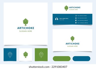 Artichoke logo design with editable slogan. Branding book and business card template.