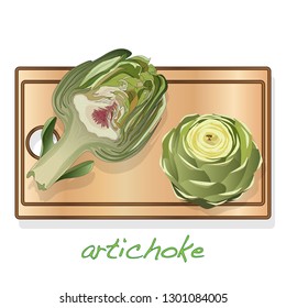 Artichoke on plate vector illustration set. Image isolated on white background.