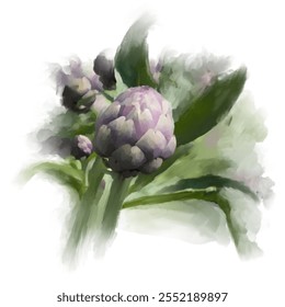 Artichoke painted. Standalone. Symbol of hope. Great for cookbooks, social media, posters, menus, etc.