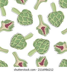 Artichoke seamless pattern. Hand Drawn vegetable background. Print for fabric, textiles, wrapping paper, web. Vector illustration