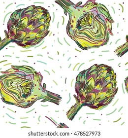 Artichoke seamless pattern - hand drawn vector illustration design