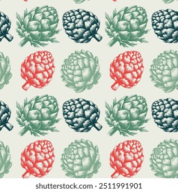 Artichoke seamless pattern. Isolated on color background. pattern for fabric, wrapping paper, stationery.