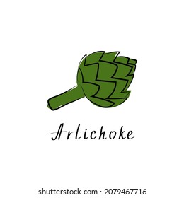 Artichoke sign. Fresh Vegetable isolated icon for farm market, vegetarian salad recipe design. Vector illustration in flat style