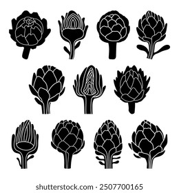 Artichoke silhouette stencil templates hand drawn vector illustration