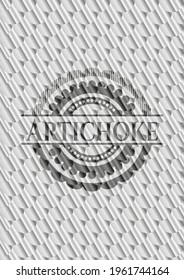 Artichoke silver emblem or badge. Scales pattern. Vector Illustration. Detailed. 
