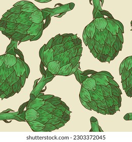 Artichoke sketch hand drawn vector seamless pattern