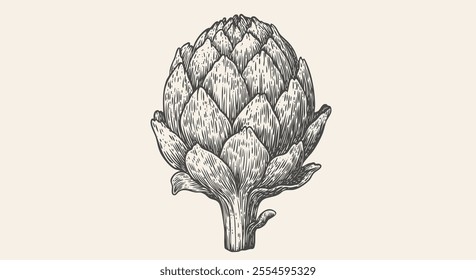 Artichoke, sketch organic vegetable. Vintage retro print, black white artichoke drawing, sketch ink pencil draw, engrave old school style. Sketch artwork silhouette artichoke. Vector Illustration