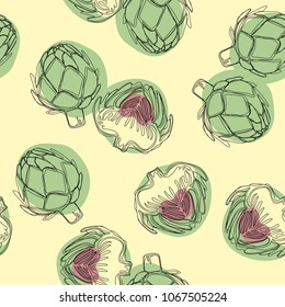 Artichoke vector background, vegetarian seamless pattern.