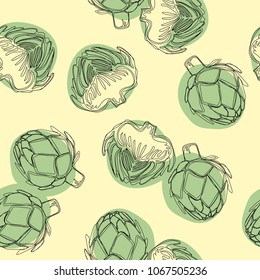 Artichoke vector background, vegetarian seamless pattern.