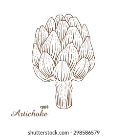 Artichoke. Vector illustration in woodcut style. Hand-draw sketch.