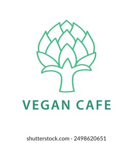 Vector de alcachofa Vegan Café Logo Raw Restaurant Emblem Aislado. Insignia de Productos orgánicos