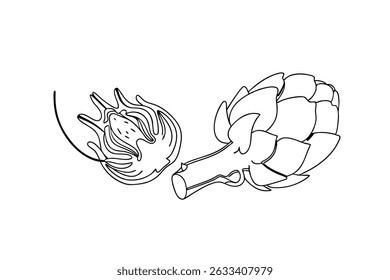 Artichoke Vegetable Outline Illustration Of Edible Flower Buds On White Background