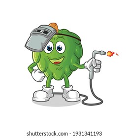 artichoke welder mascot. cartoon vector