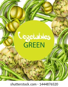 Artichokes, green peas and tomatoes Vector watercolor. Grocery harvest fresh organic. poster sticker advertise