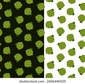 Artichokes seamless pattern on a black transparent background. Vector flat concept of healthy food and ecological vegetables. Design for menu, package, cosmetic, textile.  Eat green

