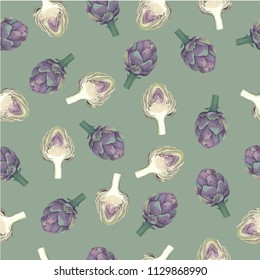 Artichokes seamless pattern. Vector background. Wrapping paper template.