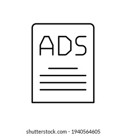 Article Ad icon, for SEO icon in flat black line style, isolated on white background 