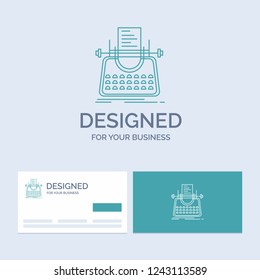 Article, blog, story, typewriter, writer Business Logo Line Icon Symbol for your business. Turquoise Business Cards with Brand logo template