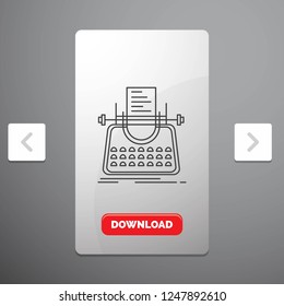 Article, blog, story, typewriter, writer Line Icon in Carousal Pagination Slider Design & Red Download Button