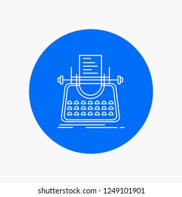 Article, blog, story, typewriter, writer White Line Icon in Circle background. vector icon illustration