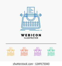 Article, blog, story, typewriter, writer 5 Color Line Web Icon Template isolated on white. Vector illustration