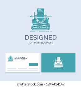 Article, blog, story, typewriter, writer Business Logo Glyph Icon Symbol for your business. Turquoise Business Cards with Brand logo template.