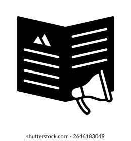 Artigo ícone de glifos de mini ilustração de tom duplo, uso para jornalista, radiodifusão, UI de notícias e mídia, kit UX, desenvolvimento de aplicativo e web, digital ou impresso.