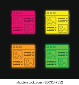 Artículo 4 icono del vector neonato brillante de color