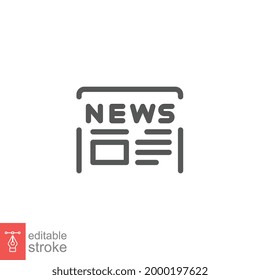 Article headline of newspaper icon. News paper journal daily page file. journalism print media. digital public information line. Editable stroke Vector illustration. Design on white background. EPS10