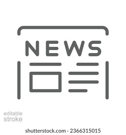 Article headline of newspaper icon. News paper journal daily page file. journalism print media. digital public information line. Editable stroke Vector illustration. Design on white background. EPS10