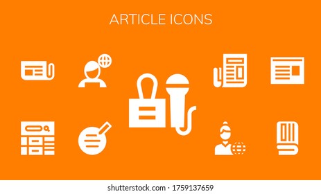 article icon set. 9 filled article icons. Included Press, Writer, News, Blog, Newspaper, News reporter icons