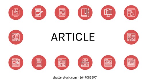 article icon set. Collection of Release, Writing, Script, Journal, Blog, Newspaper, Press, Article, Typewriter, News icons