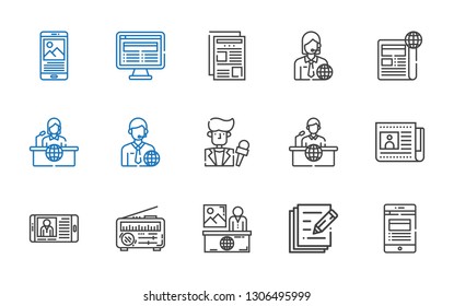 article icons set. Collection of article with news, write, newspaper, news report, news reporter. Editable and scalable article icons.