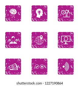 Article icons set. Grunge set of 9 article vector icons for web isolated on white background