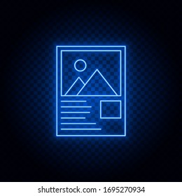 article, image, newspaper, blue neon vector icon. Blue and yellow neon vector icon. Transparent background