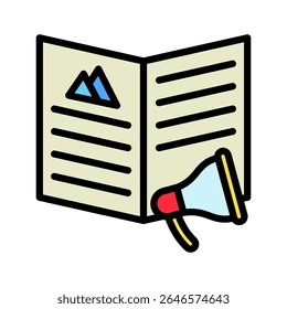 Artigo mini ilustração ícone de cor de contorno, uso para jornalista, radiodifusão, UI de notícias e mídia, kit UX, desenvolvimento de aplicativo e web, digital ou impresso.