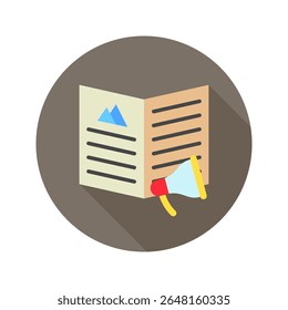 Artigo mini ilustração ícone de cor plana arredondado, uso para jornalista, radiodifusão, notícias e mídia UI, kit UX, aplicativo e desenvolvimento web, digital ou impresso.