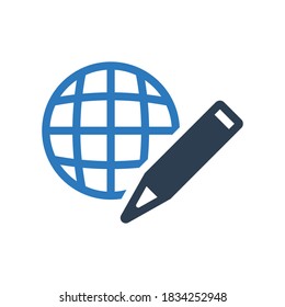 Article pencil global internet icon	