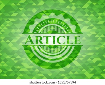 Article realistic green emblem. Mosaic background
